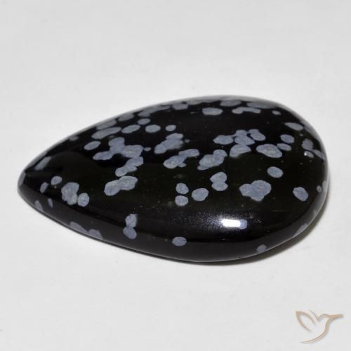 Obsidienne flocon de neige Gris-Blanc Noir naturelle En forme de poire, 27.45 ct, Opaque
