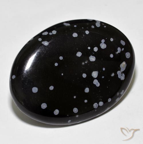 Obsidienne flocon de neige Gris-Blanc Noir naturelle ovale, 37.96 ct, Opaque