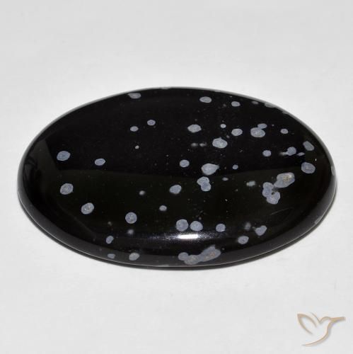 Obsidienne flocon de neige Gris-Blanc Noir naturelle ovale, 37.96 ct, Opaque