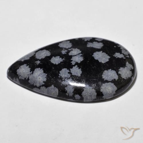 Obsidienne flocon de neige Gris-Blanc Noir naturelle En forme de poire, 27.42 ct, Opaque