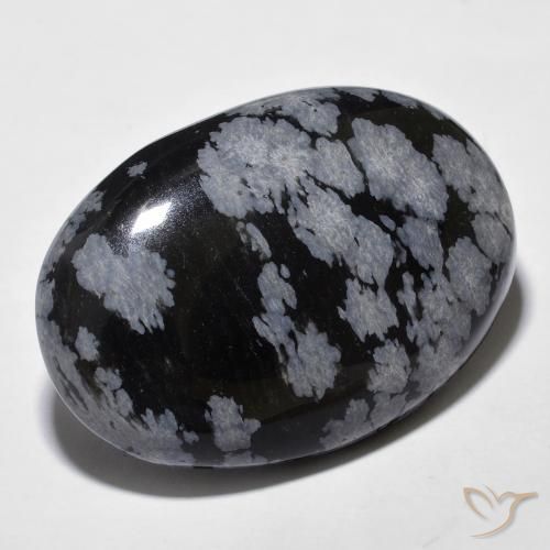 Obsidienne flocon de neige Gris-Blanc Noir naturelle ovale, 28.85 ct, Opaque