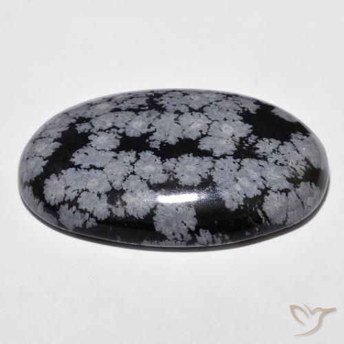 Obsidienne flocon de neige Gris-Blanc Noir naturelle ovale, 26.31 ct, Opaque