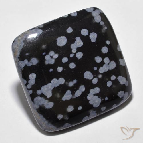 Obsidienne flocon de neige Gris-Blanc Noir naturelle Coussin, 28.25 ct, Opaque