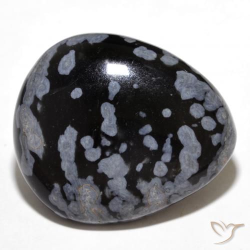 24.61ct Naturel Gris-Blanc Noir Obsidienne flocon de neige, En forme de poire, Opaque