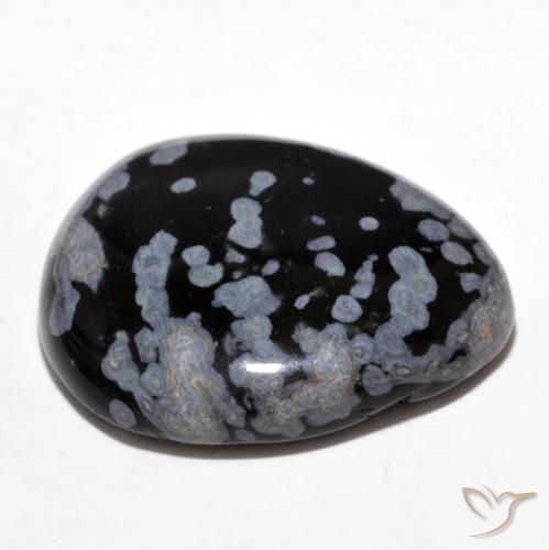 Obsidienne flocon de neige Gris-Blanc Noir naturelle En forme de poire, 24.61 ct, Opaque