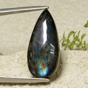 Spectrolite multicolore naturelle en forme de poire, 7,85 ct, opaque