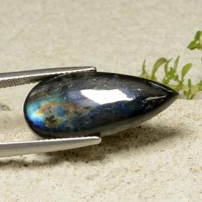 Spectrolite multicolore naturelle en forme de poire, 7,85 ct, opaque