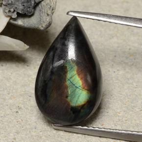 Spectrolite multicolore naturelle en forme de poire, 5,24 ct, opaque