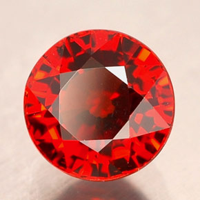 Grenat spessartite rouge naturelle coupe roude, 1,39 ct, VVS