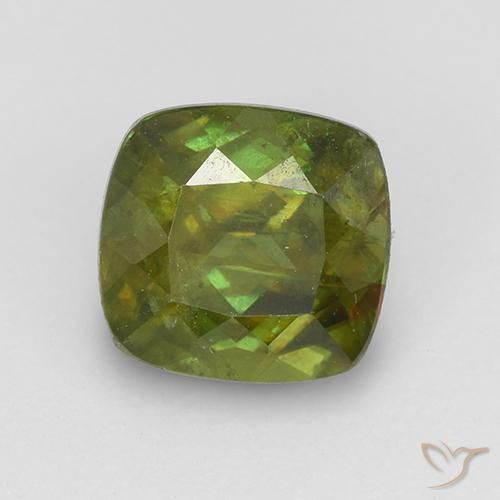 1.11ct Naturel Vert terreux Sphène, Coussin, VS-SI