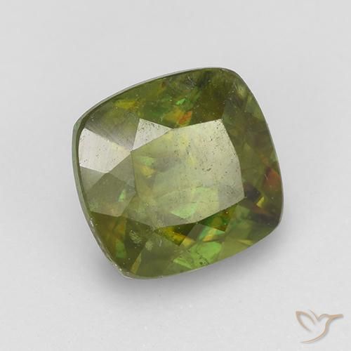 Sphène Vert terreux naturelle Coussin, 1.11 ct, VS-SI