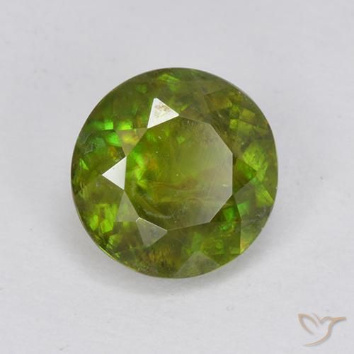 Sphène vert naturelle coupe roude, 1,21 ct, VS-SI