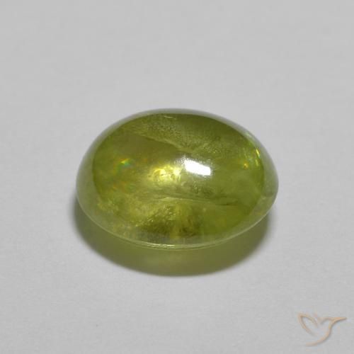 Sphène Olive verte naturelle ovale, 1.41 ct, Transparent