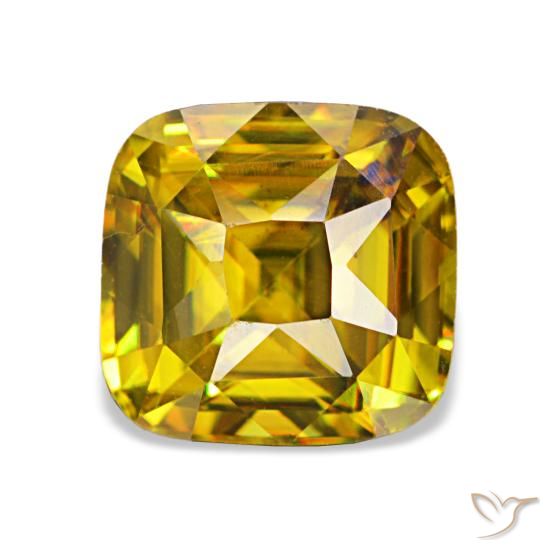 Sphène doré naturelle coupe coussin, 1,97 ct, VVS-VS