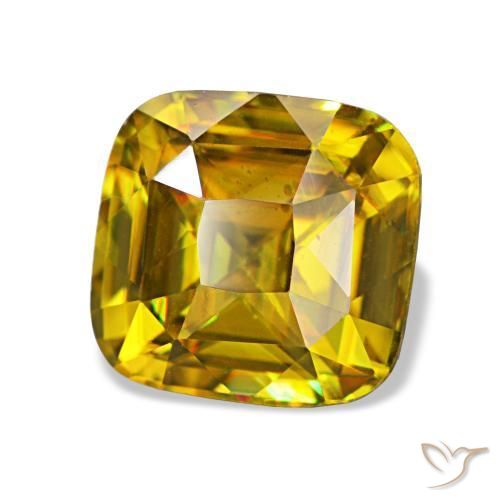 Sphène doré naturelle coupe coussin, 1,97 ct, VVS-VS