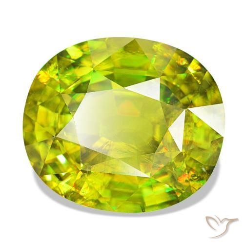 Sphène vert naturelle coupe ovale, 13,27 ct, VS