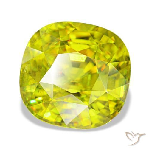 Sphène vert naturelle coupe coussin, 4,65 ct, VS