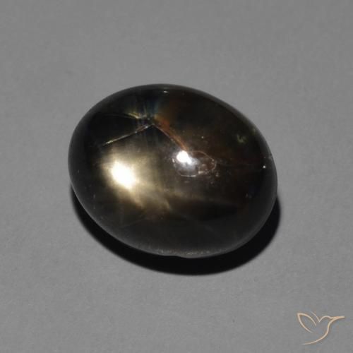 Saphir étoilé Noir argenté grisâtre naturelle ovale, 5.11 ct, Opaque