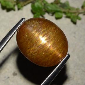 Pierre de soleil étoilée marron doré naturelle coupe ovale, 8,81 ct, opaque