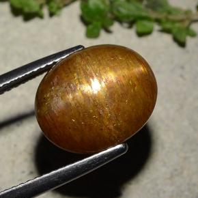 Pierre de soleil étoilée marron doré naturelle coupe ovale, 8,81 ct, opaque