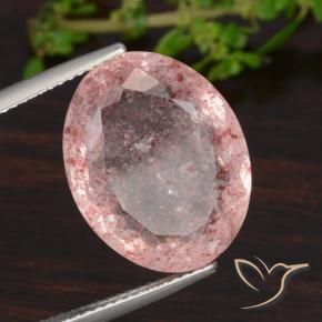 Quartz Fraise Rose intense naturelle ovale, 12.52 ct, Translucide