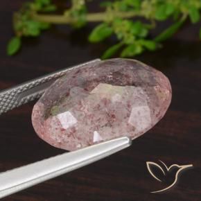 Quartz Fraise Rose intense naturelle ovale, 12.52 ct, Translucide