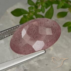Quartz Fraise Rose moyen naturelle ovale, 11.60 ct, Translucide