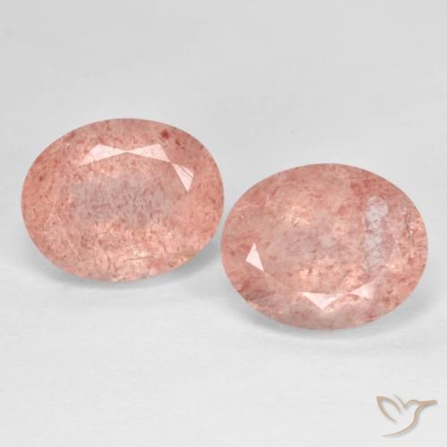 7.62ctw Naturel Flamant rose Quartz Fraise, ovale, Transparent