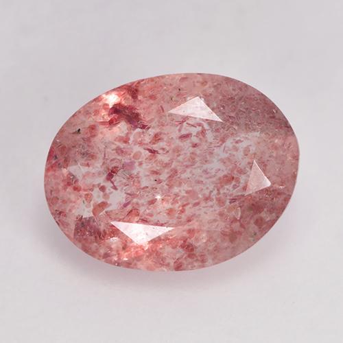 Quartz fraise rouge naturelle coupe ovale, 1,36 ct, translucide