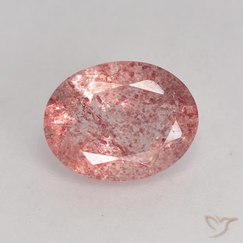 Quartz fraise rose naturelle coupe ovale, 1,57 ct, translucide