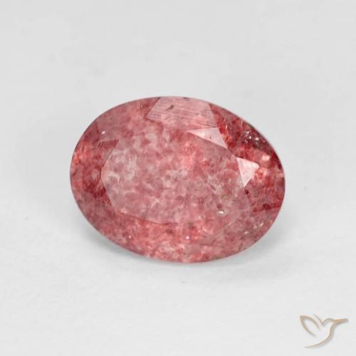 Quartz fraise Rouge vif naturelle ovale, 1.72 ct, Transparent
