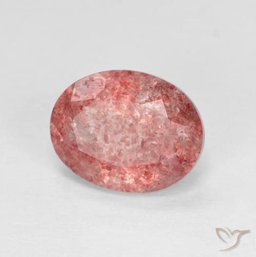 Quartz fraise Rouge vif naturelle ovale, 1.89 ct, Transparent