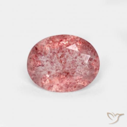 Quartz fraise Rouge vif naturelle ovale, 1.22 ct, Transparent