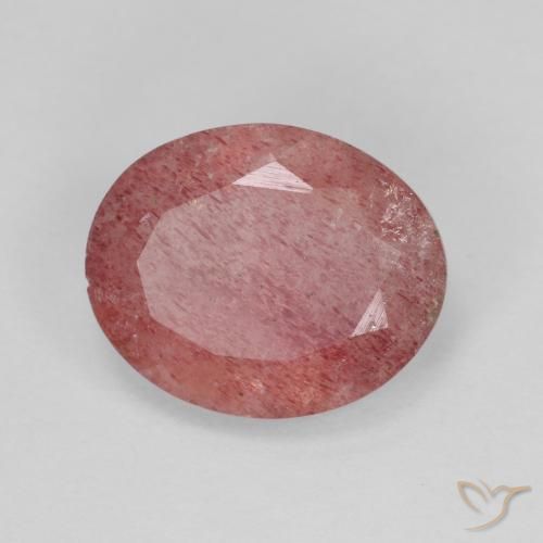 Quartz fraise Rouge vif naturelle ovale, 3.78 ct, Translucide