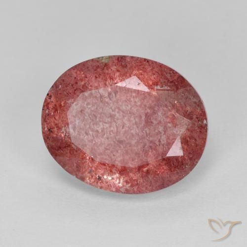 Quartz fraise Rouge moyen naturelle ovale, 4.37 ct, Translucide