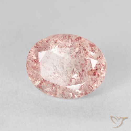 Quartz Fraise Rose clair naturelle ovale, 3.06 ct, Transparent