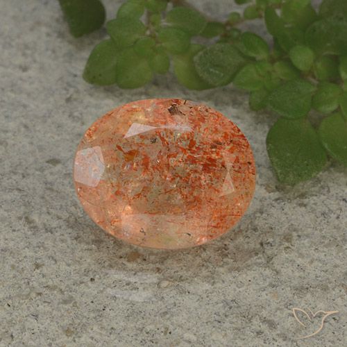 4.28ct Naturel Orange rougeâtre Pierre de soleil, ovale, Translucide