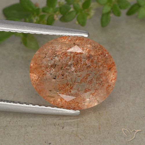 3.90ct Naturel Orange rougeâtre Pierre de soleil, ovale, Translucide
