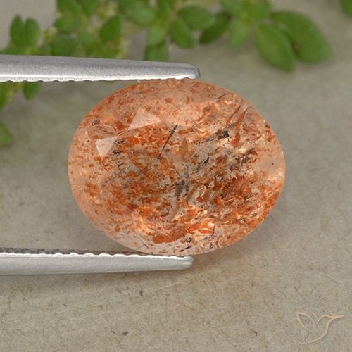 4.37ct Naturel Orange rougeâtre Pierre de soleil, ovale, Translucide