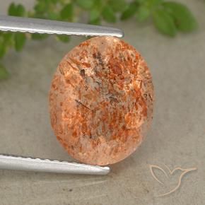 Pierre de soleil Orange rougeâtre naturelle ovale, 4.37 ct, Translucide