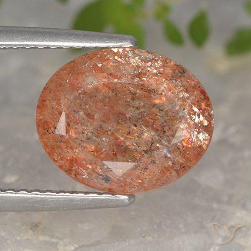 3.81ct Naturel Orange rougeâtre Pierre de soleil, ovale, Translucide