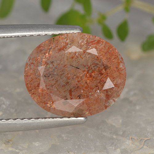 4.15ct Naturel Orange rougeâtre Pierre de soleil, ovale, Translucide