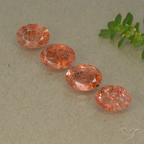 3.11ctw Naturel Orange rougeâtre Pierre de soleil, ovale, Translucide