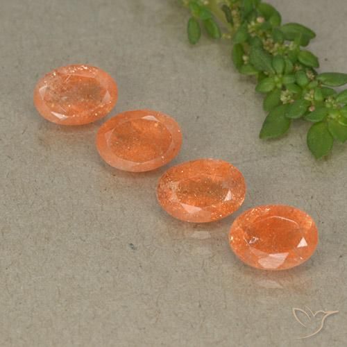 3.46ctw Naturel Orange foncé Pierre de soleil, ovale, Translucide