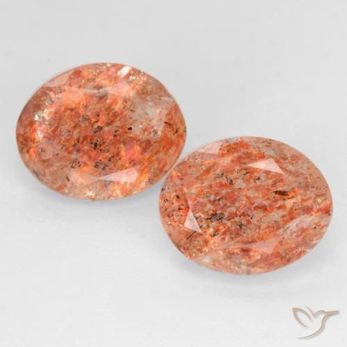 4.38ctw Naturel Orange rougeâtre Pierre de soleil, ovale, Translucide