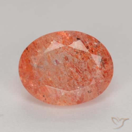 2.66ct Naturel Rouge orange vif Pierre de soleil, ovale, Translucide