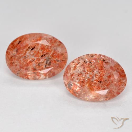2.28ctw Naturel Orange rougeâtre Pierre de soleil, ovale, Translucide