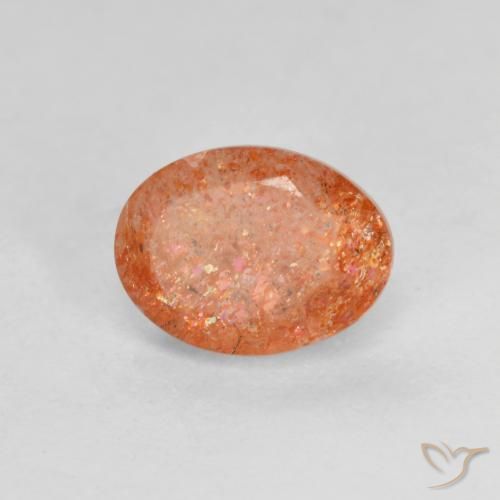 Pierre de soleil Orange moyen naturelle ovale, 1.35 ct, Translucide