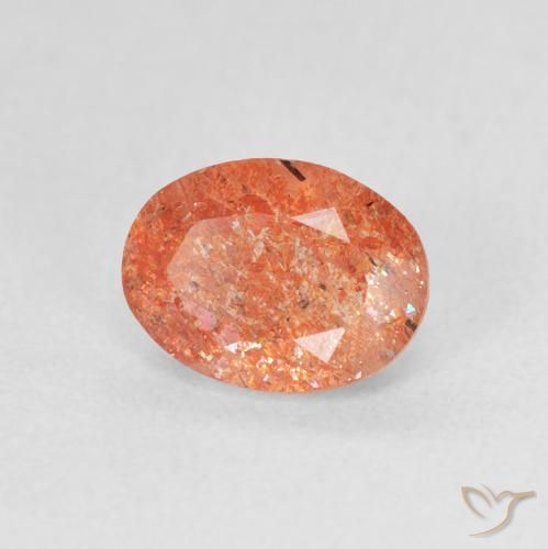 Pierre de soleil Orange moyen naturelle ovale, 1.24 ct, Translucide
