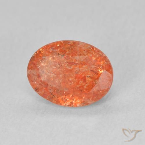 Pierre de soleil Orange moyen naturelle ovale, 1.23 ct, Translucide